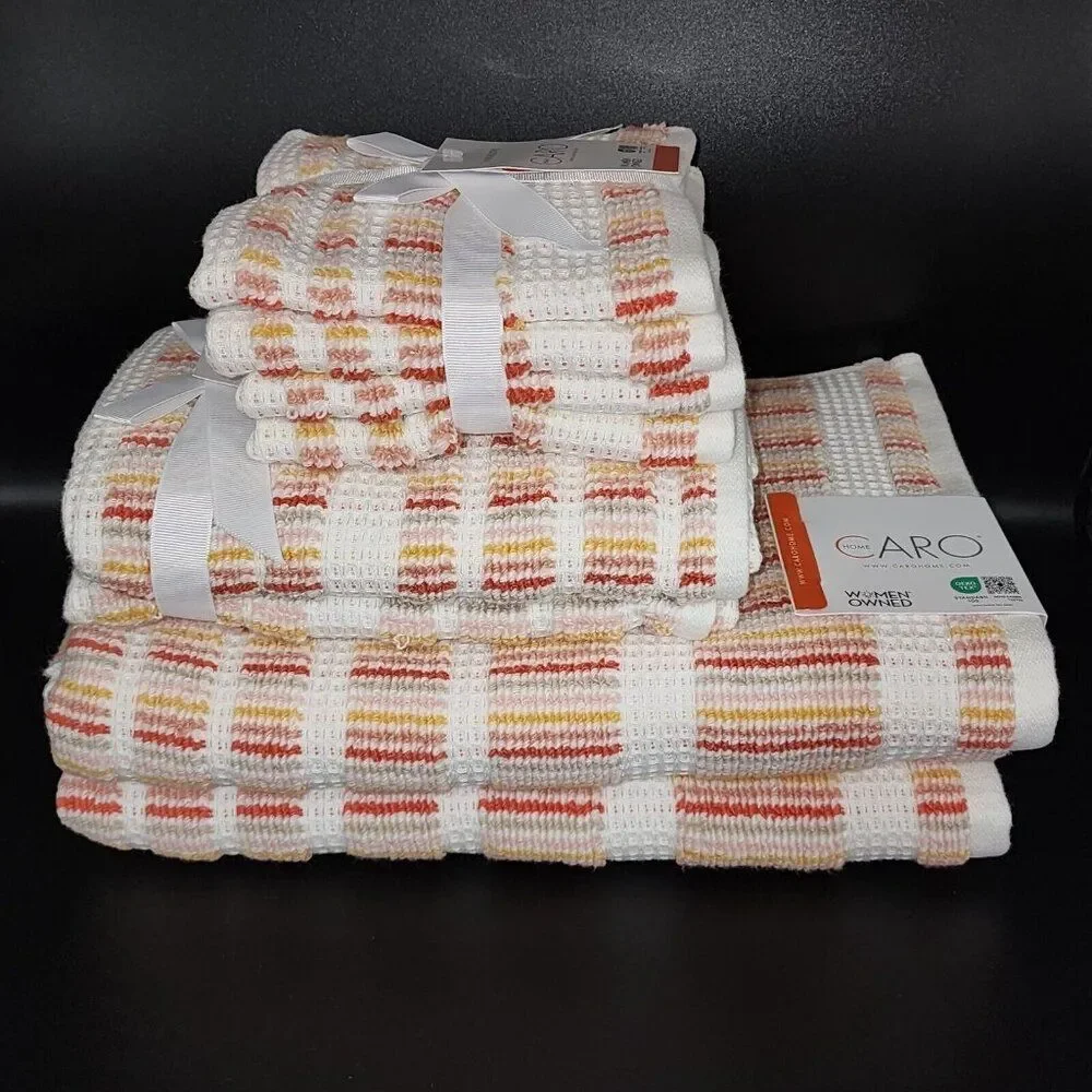 Caro Home 8pc Striped Multicolor Cotton Towel Set 2 Bath 2Hand 4Tip Quick Drying